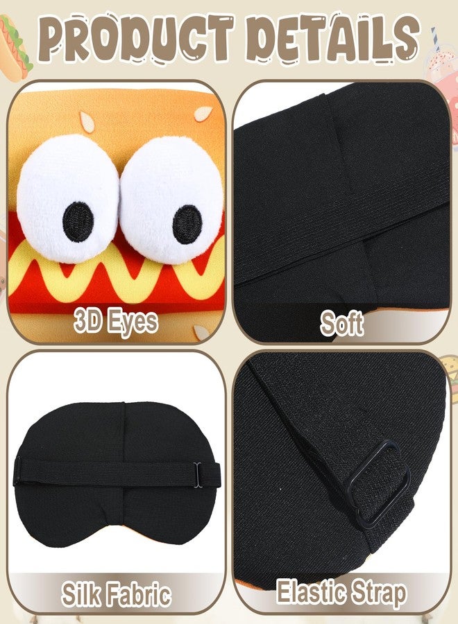 Shyyween 4 Pcs Funny Food Eye Mask Cute Fast Food Sleeping Mask 3D Plush Eye Masks Hamburger Hot Dog Milk Tea Fluffy Eyeshade with 3D Doll Eyes for Women Men Travel Nap Night Sleep - Image 4